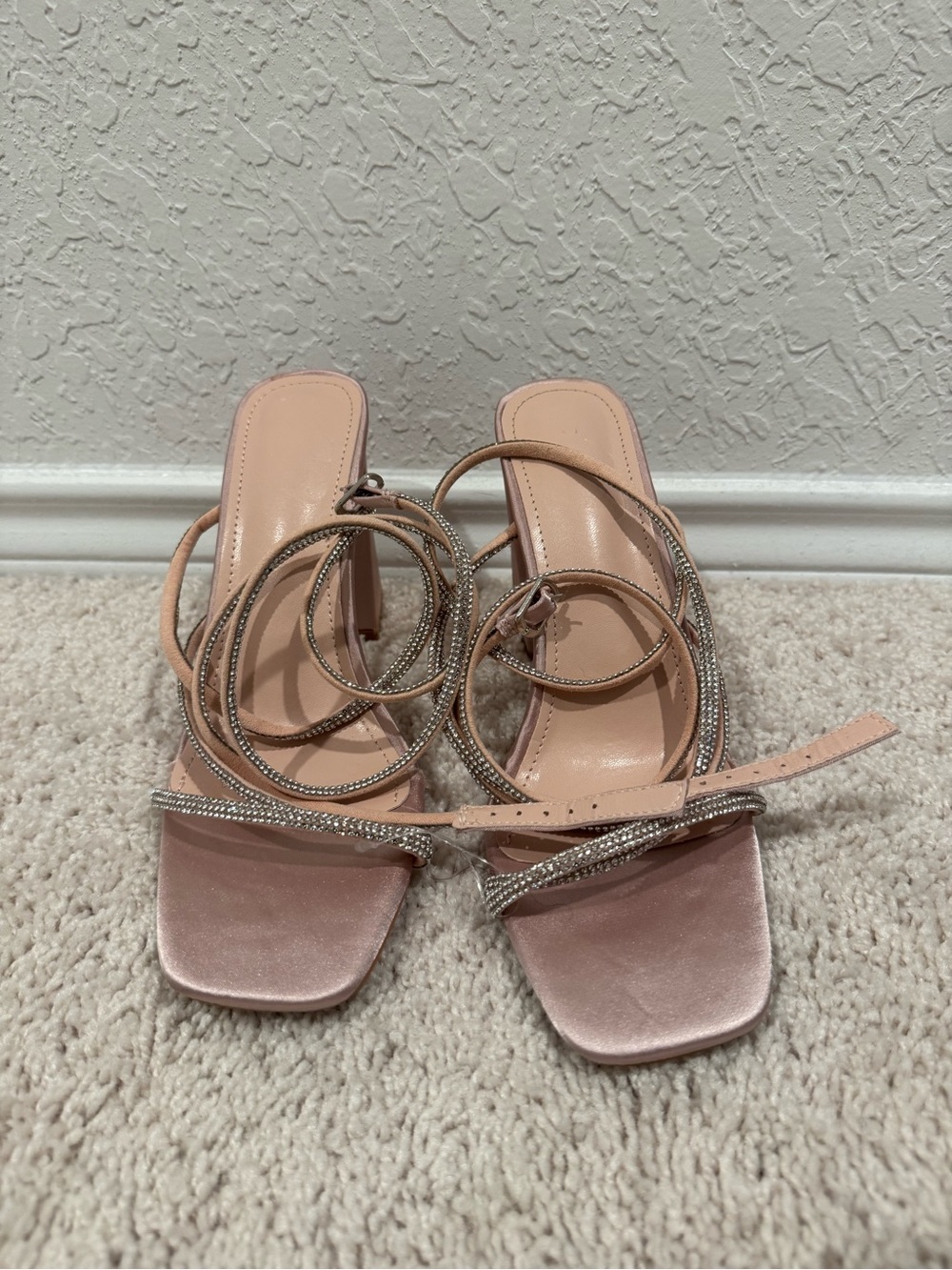 Cuccoo blush rose Pink Rhinestone Lace-Up Heeled Sandals